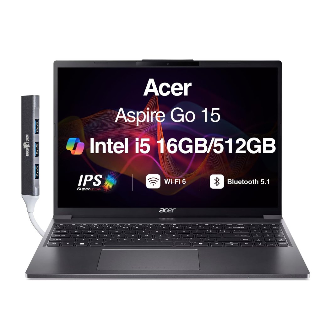Acer Aspire Go 15 AI Ready Laptop 15.6" IPS FHD Display (AMD Ryzen 7 5825U, 16GB DDR4, 512GB SSD, Backlit KB, AMD Radeon, WiFi 6, Webcam, Win 11 Pro) w/Dockztorm Wireless Mouse