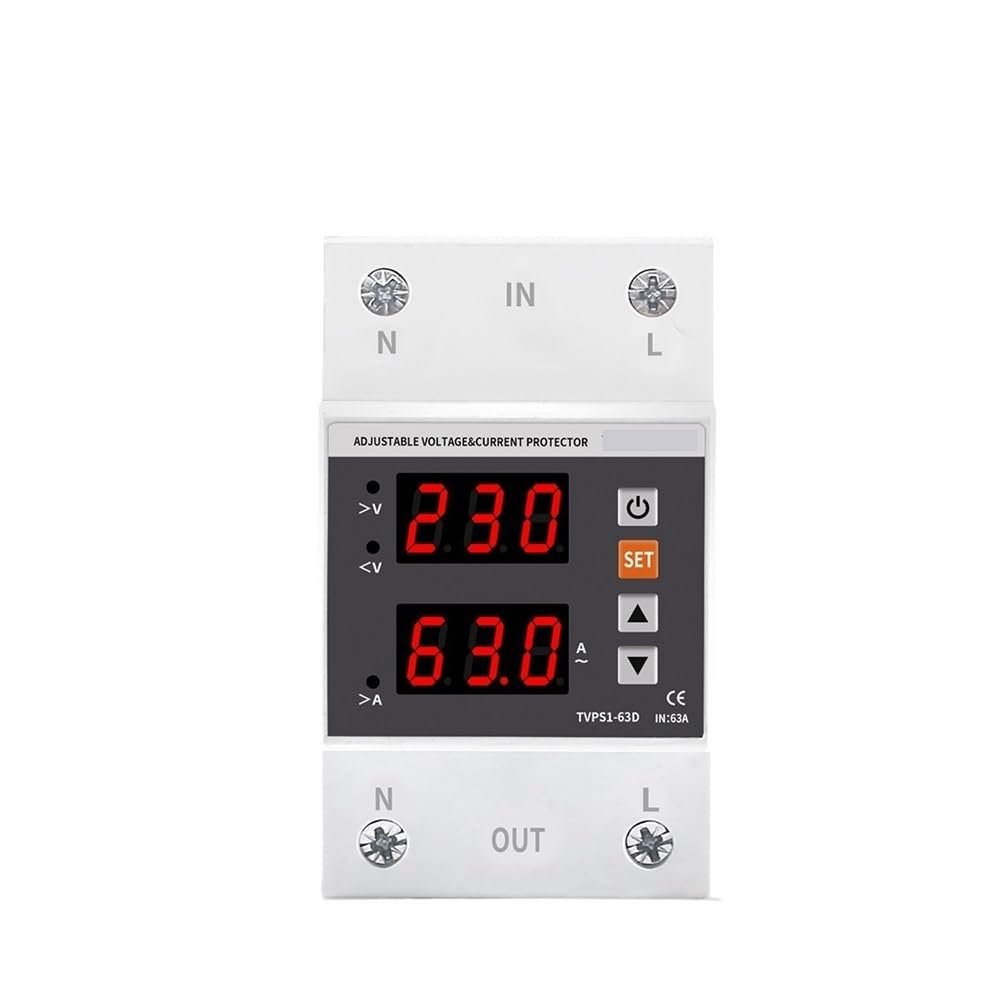 63A Din Rail 230V Adjustable Over and Under Voltage Protective Device Protector Relay Monitor Current Limit Surge Protect 3P 54m