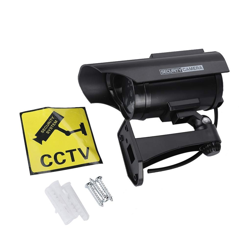 Solar Powered Fake Camera, Dummy Security Camera, Realistic CCTV Surveillance with Red LED Light, Adjustable Pivot System for Indoor Outdoor Use, ABS Material Silver Black (Black)