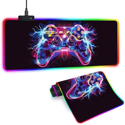 Sbarklo XL Led Gaming Mouse Pad with 14 Light Modes - Light Up Gamer Mouse Pad,31.5 x 11.8in Non-Slip Gamepad Style RGB Large Gamer Mousepad,Black Long Glowing Gaming Accessories for Desk,Waterproof