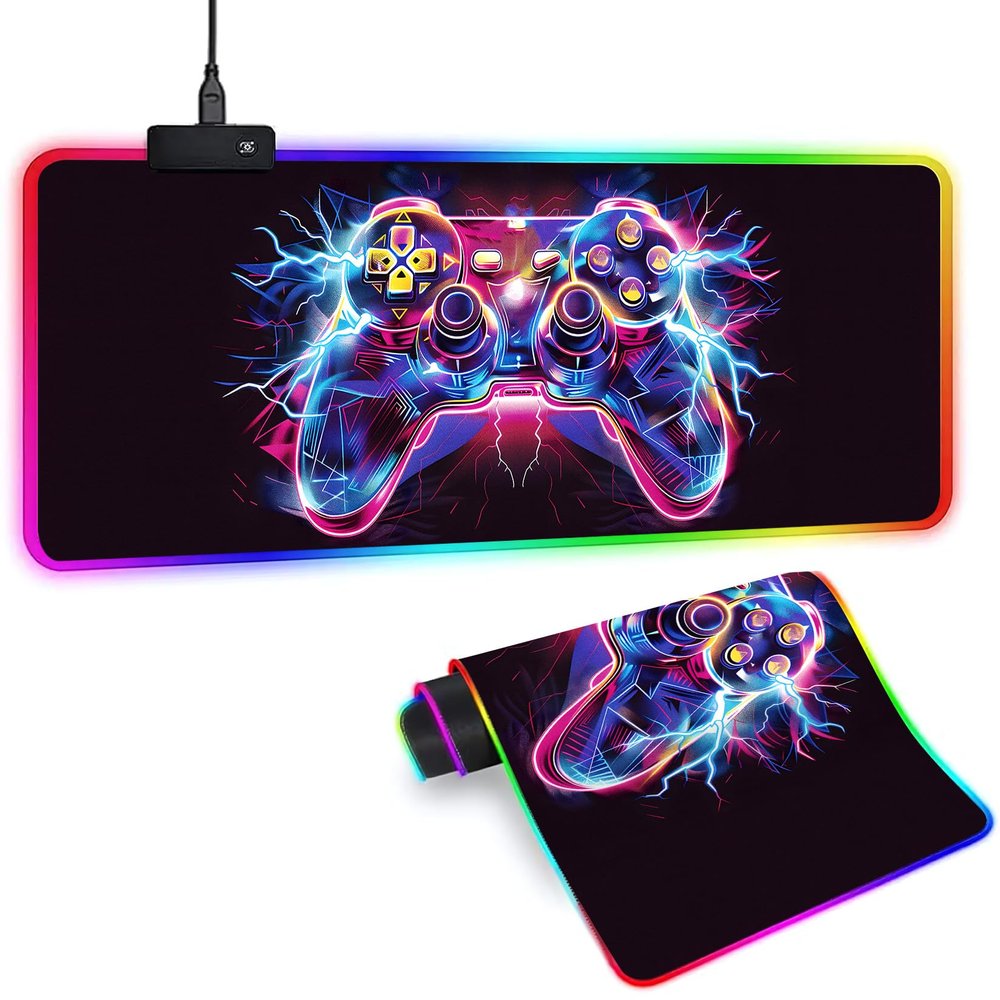 Sbarklo XL Led Gaming Mouse Pad with 14 Light Modes - Light Up Gamer Mouse Pad,31.5 x 11.8in Non-Slip Gamepad Style RGB Large Gamer Mousepad,Black Long Glowing Gaming Accessories for Desk,Waterproof
