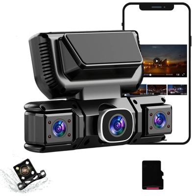 360 Car DVR WiFi 4 Channels Dash Cam Video Recorder, 1080P Full View Car Dashcam System with 64GB Sd Card, Loop Recording Night Vision, Plug-in Power for Taxi, Fleet and Family Vehicles (4 Lenses B)