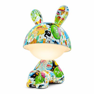ShonlPin Night Lights Graffiti Patterns,Rechargeable Table Lamps,Doodle Bunny Lamps,Dimmable Warm White Light,Sleep Aid,Colorful Artistic Decor,Unique Gifts for Kids Boys Girls Teens Friends Family
