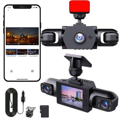 Full View Car Dashcam System, 4 Channel 1080p Full Coverage Dash Cam, 360 Adjustable Lenses Car Camera with Night Vision & Loop Recording, G-Sensor (64GB)