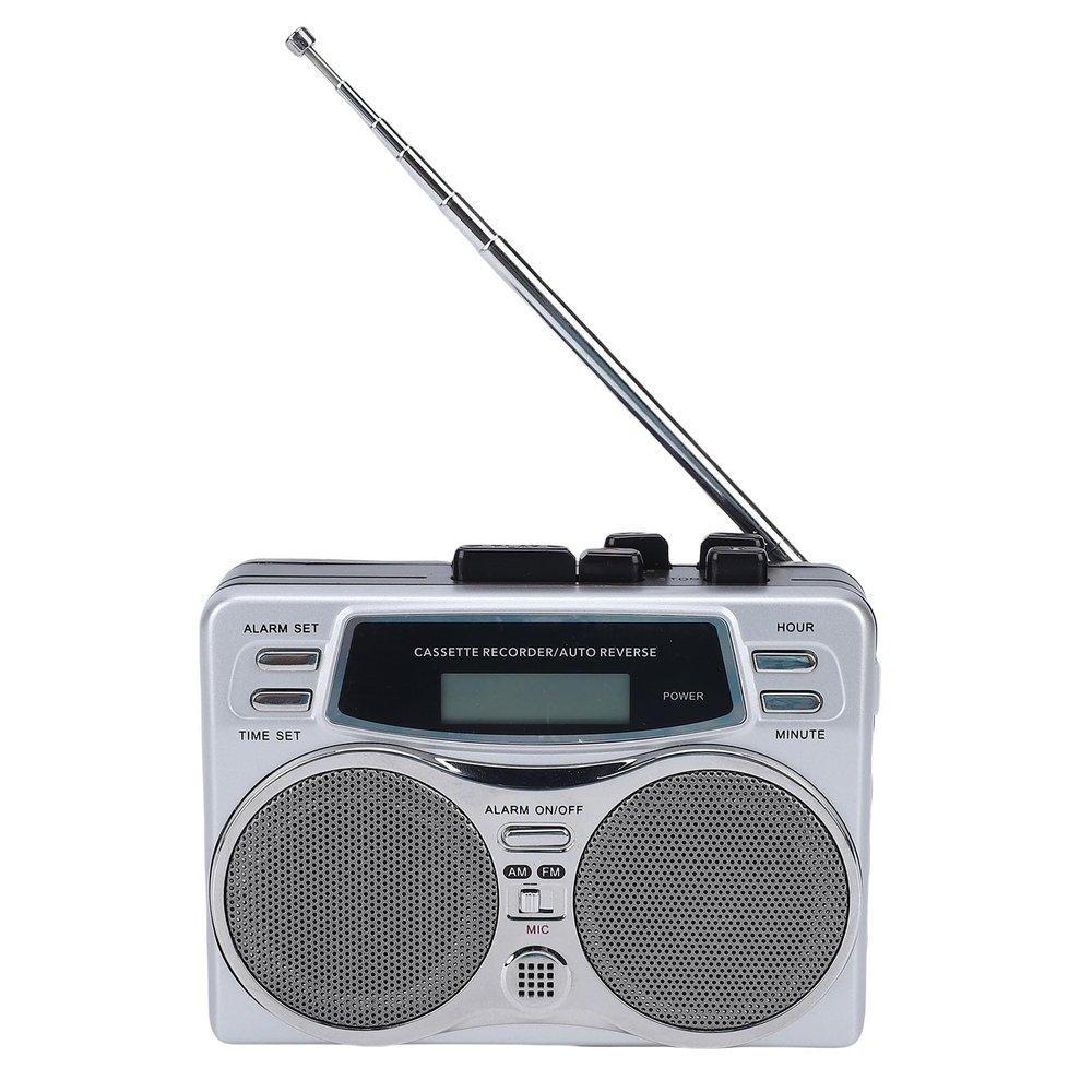 Dpofirs Cassette Tape Player AM FM Radio Recorder, Portable Player with Speaker & Headphone Jack & Digital Clock Timer, Built in Microphone