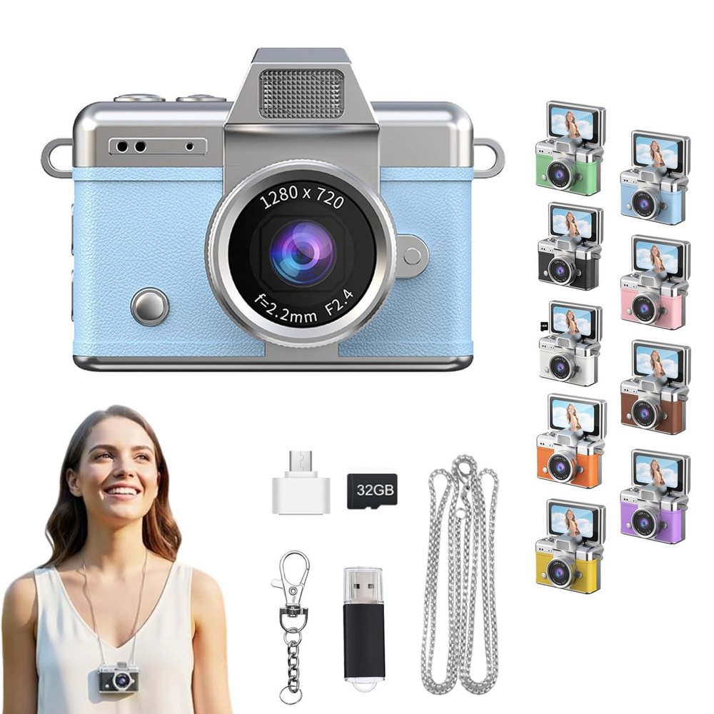 2026 New Mini Digital Camera with 1.47 in LCD Screen, 1080P Mini Flip Camera, Pocket-Size Retro CCD, Portable Keychain Camera for Travel & Daily Use (Blue)