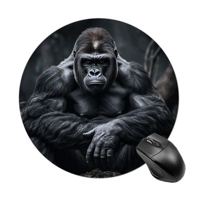 Gorilla on The Ground Mouse Pad Cute Round Computer Mousepad Stitched Edges Gaming Mouse Mat Waterproof Desk Mat for Home Office Dorm Desktop Decor