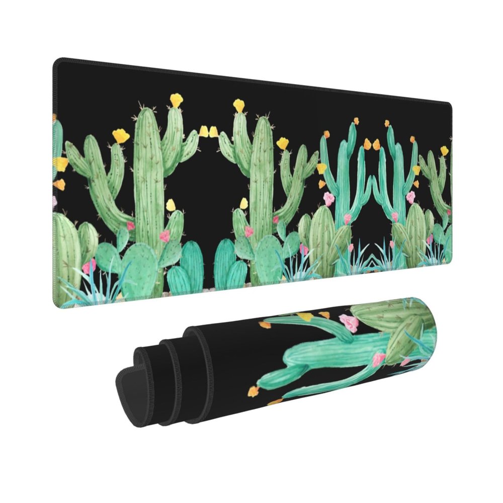 Cactus Garden Succulent Desert Southwest Large Mouse Pad, 31.5x12 Inch Gaming Desk Mat, XXL Non-Slip Rubber Base Computer Pad with Durable Stitched Edges for Work and Play