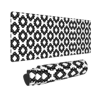 Black and White Mudcloth Large Mouse Pad, 31.5x12 Inch Gaming Desk Mat, XXL Non-Slip Rubber Base Computer Pad with Durable Stitched Edges for Work and Play