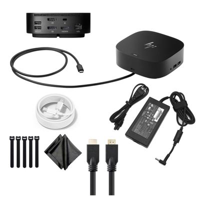 Genuine HP Docking Station for Laptops, PCs, & Monitors and Charging Bundle - HP USB-C G5 Essential Dock 72C71AA#ABA w/ 120W Power Adapter, HDMI Cable, USB-C Cable, Fiber Cloth, Reusable Cable Ties