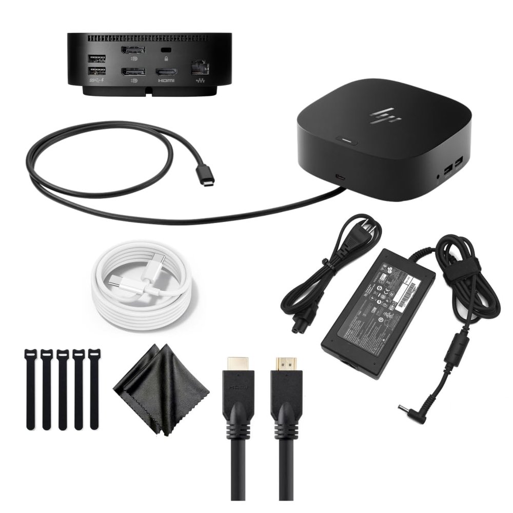 Genuine HP Docking Station for Laptops, PCs, & Monitors and Charging Bundle - HP USB-C G5 Essential Dock 72C71AA#ABA w/ 120W Power Adapter, HDMI Cable, USB-C Cable, Fiber Cloth, Reusable Cable Ties
