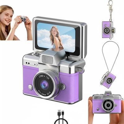 2026 New Mini Digital Camera with 1.47 in LCD Screen 1080p,Flip Screen MiniCamera with Built-in Flash & Flip Display,Retro Ccd Digital Camera with Lanyard,Portable KeychainCamera for Travel Daily Use