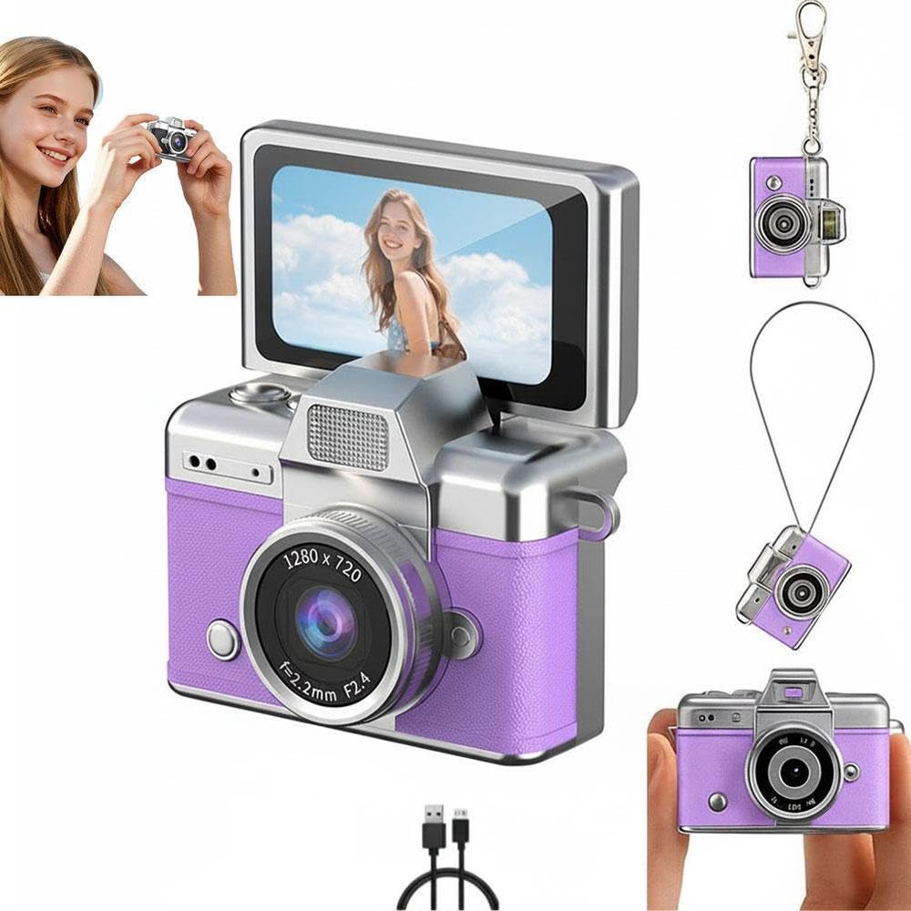2026 New Mini Digital Camera with 1.47 in LCD Screen 1080p,Flip Screen MiniCamera with Built-in Flash & Flip Display,Retro Ccd Digital Camera with Lanyard,Portable KeychainCamera for Travel Daily Use