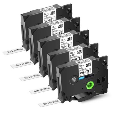 FFIPYURC 12mm Label Tape Compatible with TZ TZe-231 Black On White Standard Laminated Label(5PK-Black on White)
