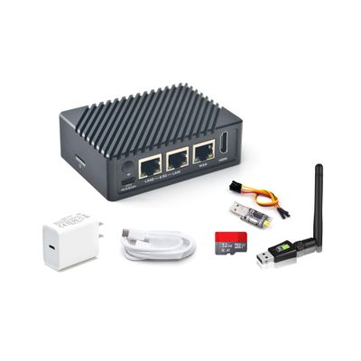 FriendlyElec Nanopi R5S-LTS Mini Router OpenWRT, 4GB LPDDR4X RAM 64GB eMMC, H.265/H.264 4K Video Decoder, with Three Gbps Ethernet for Smart Gateway IoT NAS Device, Support Debian Ubuntu (TF Card Kit)