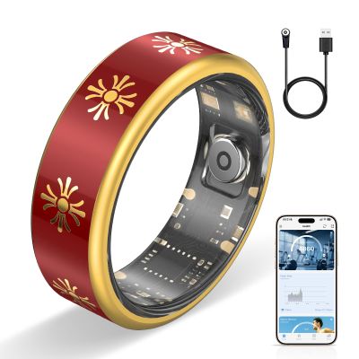 Potewek Smart Ring for Women & Men,Fitness Tracker Ring with Heart Rate Monitor, Sleep Tracker - Fitness Tracker,No Subscription Fee,IP68 Waterproof,Bluetooth Anillo Inteligente(Red, 8)