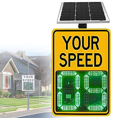 Digital Radar Speed Detector Sign,with Wireless Remote Control,Flashing Alert for Overspeed,Covering Four Lanes,Solar Speed Sign,for Highways,Speed-Limited Roads with Accessories Yellow-2028in