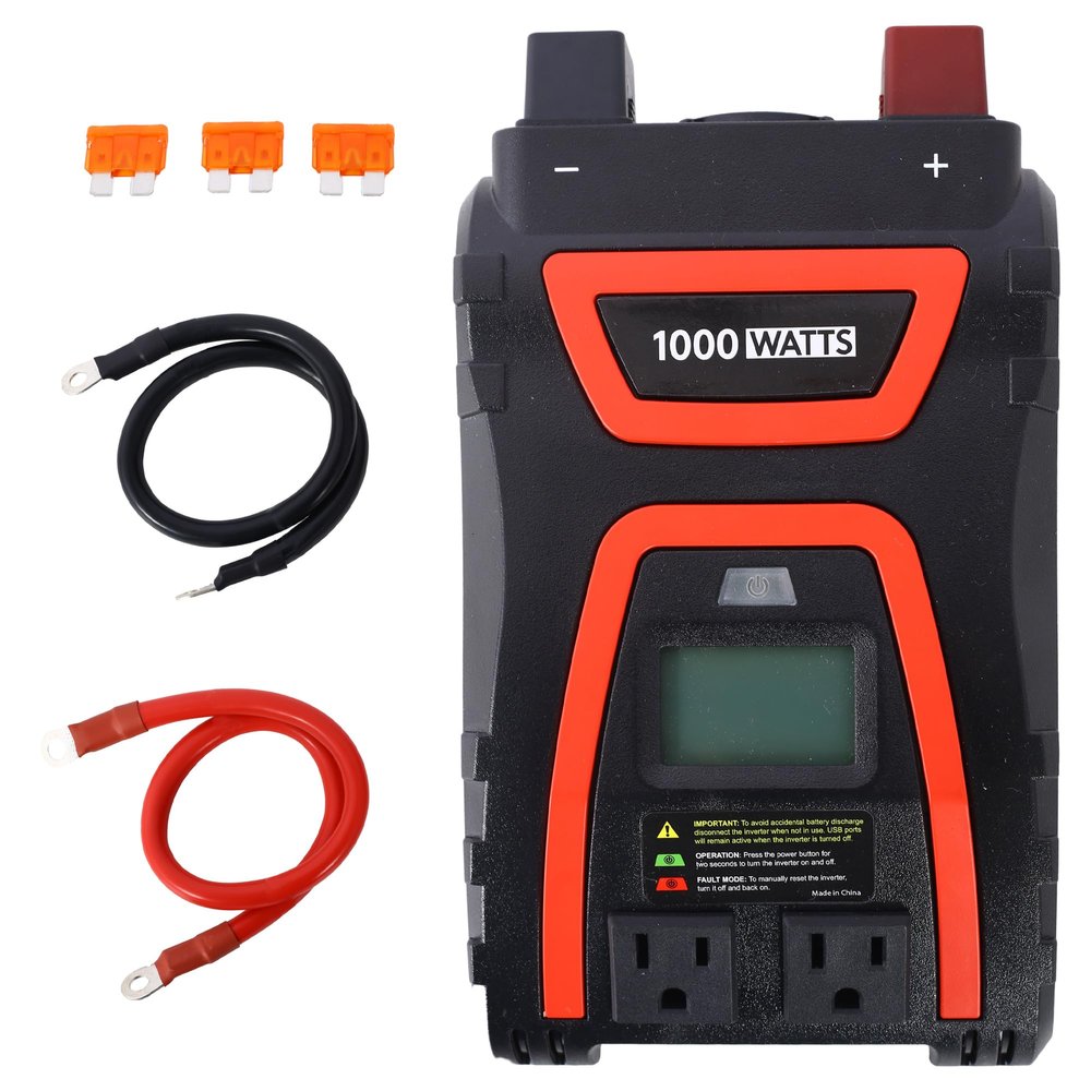 1000 Watt Modified Sine Wave Power Inverter - 12V to 115V, LED Display, Portable AC Power, ETL Approved for Emergencies Job Sites RV Camping
