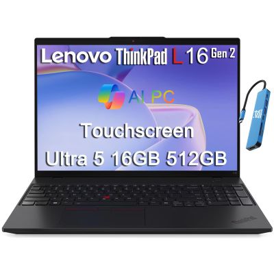 Lenovo ThinkPad L16 Gen 2 Business AI PC Laptop (16" FHD+ Touchscreen, Intel 12-Core Ultra 5 225U (> i7-1365U), 16GB RAM, 512GB SSD), Fingerprint, Backlit, Thunderbolt 4, Ethernet, IST HUB, Win 11 Pro