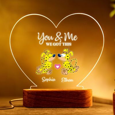 callie moment Personalized Night Light with Name, Custom Acrylic Lamp on Beech Base, Room Decor Night Lamp, Birthday Gifts for Kids (Couple Marsupilami)
