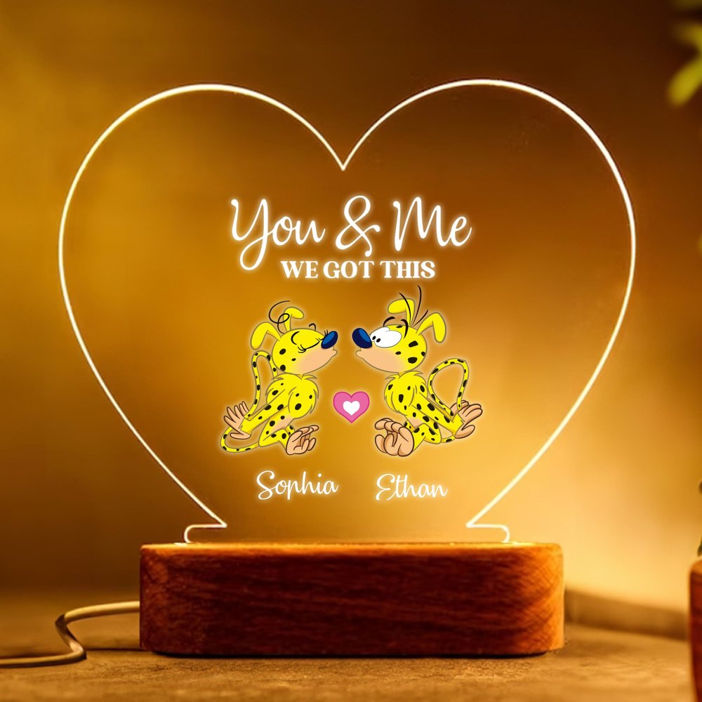 callie moment Personalized Night Light with Name, Custom Acrylic Lamp on Beech Base, Room Decor Night Lamp, Birthday Gifts for Kids (Couple Marsupilami)