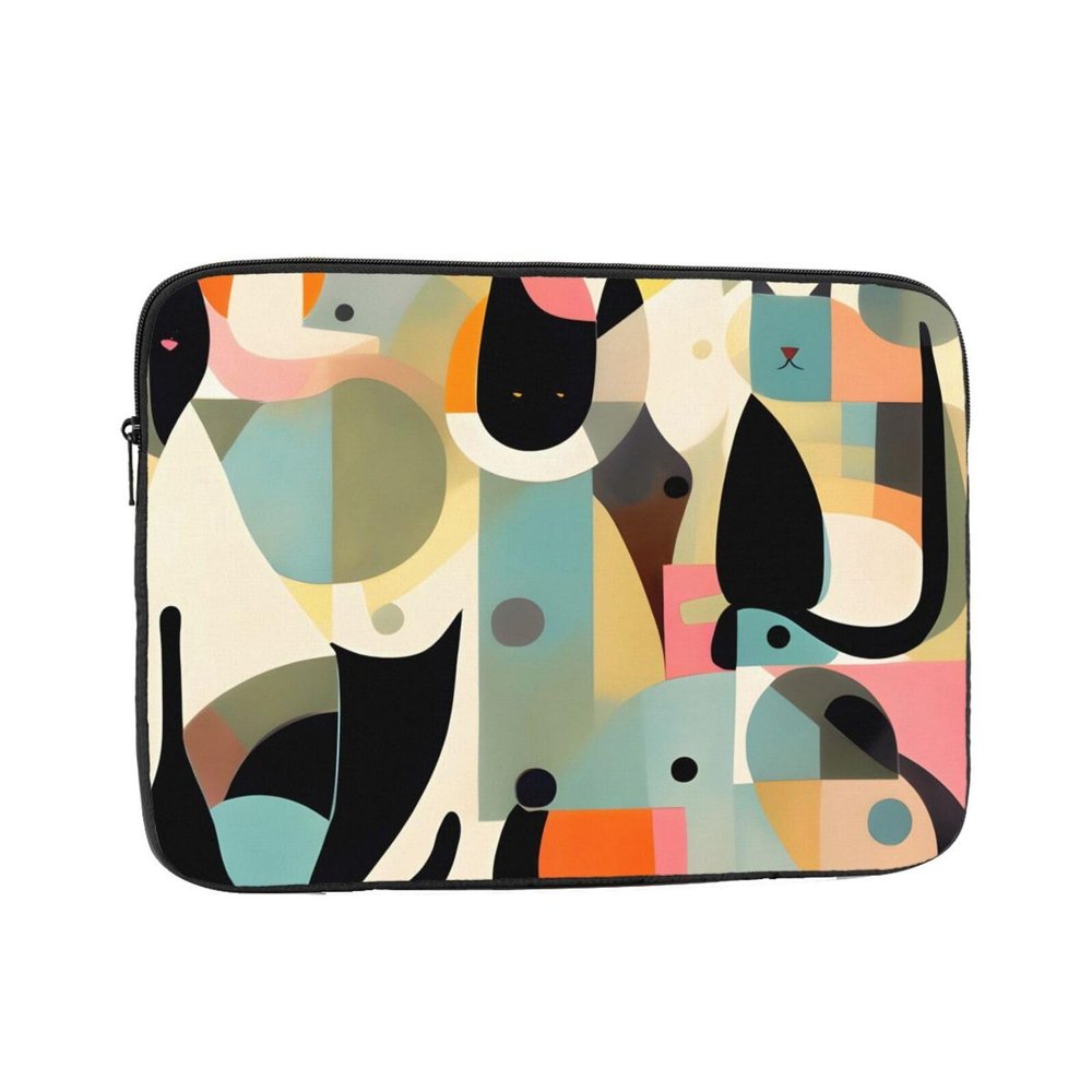 12 Inch Laptop Handbag, Minimalist Style Mid-Century Modern Art Cat Print Design Lightweight Portable For Daily Commute Work