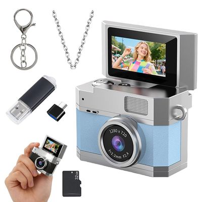 KEAOZA Mini Digital Camera with 1.47 Inch LCD Screen, Retro CCD Keychain Bodycam with 64GB Card & Lanyard | 180 Flip Screen | Built-in Fill Light | 6 Retro Filters | 1080P FHD Recording (Blue, 32G)