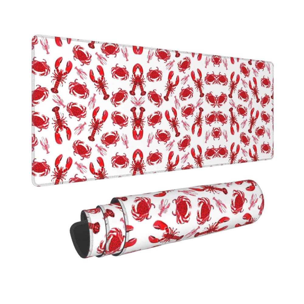 Cartoon Red Crab Lobster Large Mouse Pad, 31.5x12 Inch Gaming Desk Mat, XXL Non-Slip Rubber Base Computer Pad with Durable Stitched Edges for Work and Play