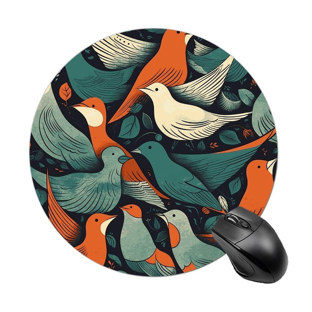 Round Mouse Pad Non-Slip Rubber Base Flock of Birds Comfortable Portable Mousepad Small Mouse Pads for Home Office