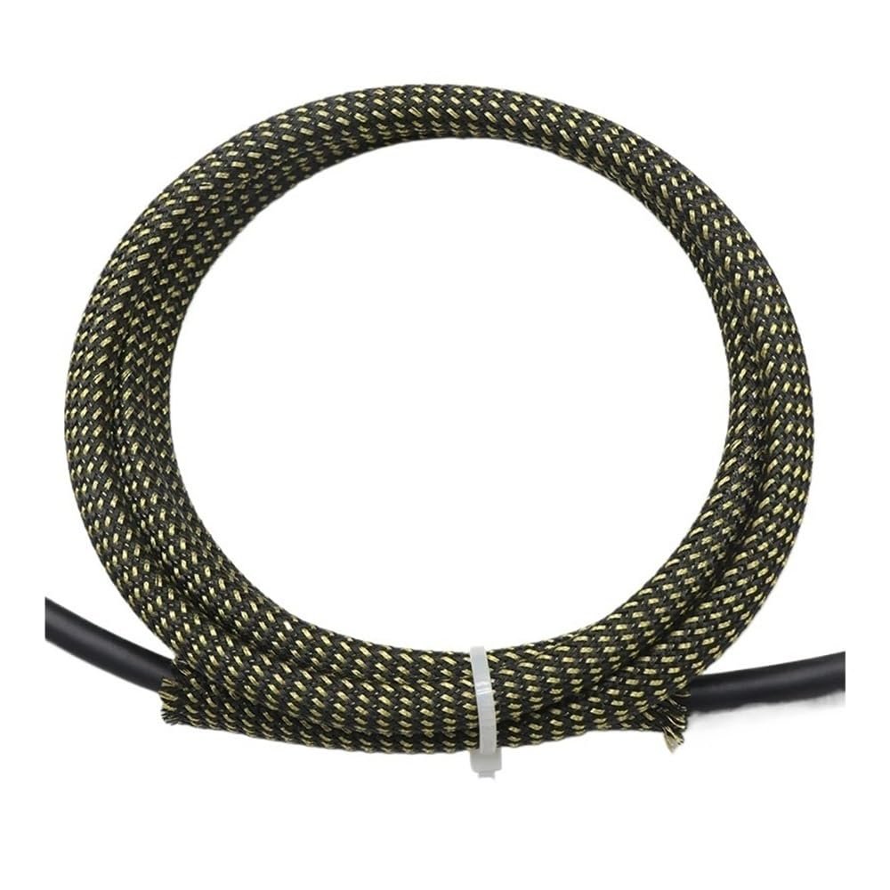 1M Black Gold PET Braided Cable Sleeve - Expandable Sheath for 2 to 20mm High Density Cable Protection(Black Gold,16mm)