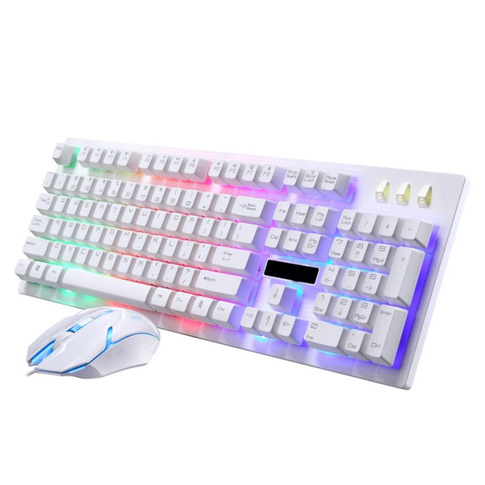 OKUMEYR Wired Mechanical Gaming Keyboard and Mouse Set with USB Connection, Luminous Backlit Keys, White Color, Wired Combo for PC and Laptop Gamers