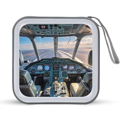 FekiLoot Airplane Cockpit CD Case 40 Sheets Capacity DVD Storage Bag Cute Portable Zipper DVD Case Holder Large Capacity CD Wallet for Car Home Office Games Disc Audio Music