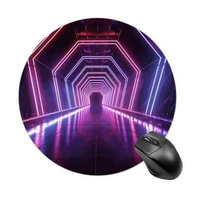 Neon Lights Tunnel Mouse Pad Basics Circle Desk Mat Non-Slip Waterproof Mouse Pads Rubberized Base Mouse Mats with Stitched Edge for Office and Home 7.8 X 7.8 Inch