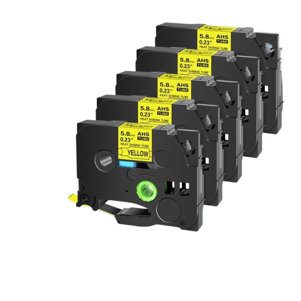 5 Pack Heat Shrink Tube Label 5.8mm HSe-611 Black on Yellow Cartridge for Label Printers