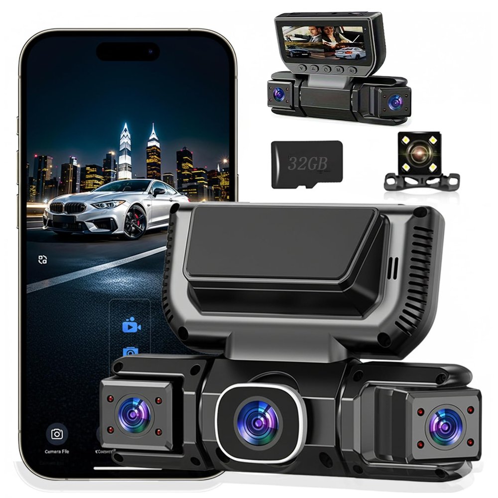 360 Car Dvr WiFi 4channels Dash Cam Video Recorder, 1080p Fhd 360 Degree Car Dash Cam Wireless, Full View Car Dashcam System, Front and Rear with 32GB Card App Control Loop Recording