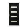 36 x 80 Fiberglass Entry Door with Brickmould  Contemporary Frosted Glass Front Door, Right Hand Inswing, Black Finish with 4-9/16" White Vinyl Frame view 1