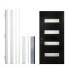 36 x 80 Fiberglass Entry Door with Brickmould  Contemporary Frosted Glass Front Door, Right Hand Inswing, Black Finish with 4-9/16" White Vinyl Frame view 2