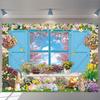 Spring Backdrop 7x5FT Spring Easter Window Scenery Flower Photography Background Easter Theme Party Decorations Banner (84x60 inch) view 1