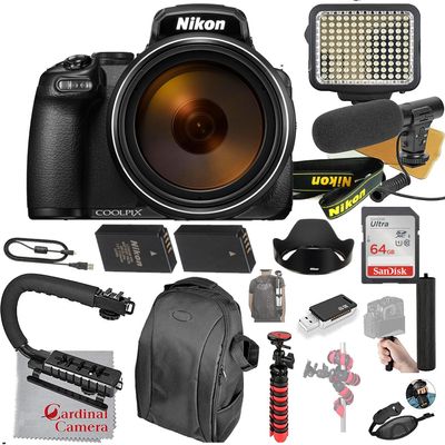 Nikon COOLPIX P1100 Digital Camera Video Bundle + LED Video Light + Microphone + Ultra Speed 64GB Memory (18pc Bundle)