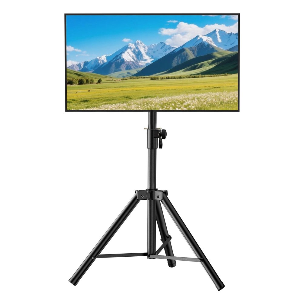 Vanconwey Tripod TV Stand,Outdoor TV Stand for 30-75 inch TVs, Adjustable Height Portable TV Stands with Safety Design, up to 88 lbs, Max VESA 600x400mm, Black(VC-Z1918)