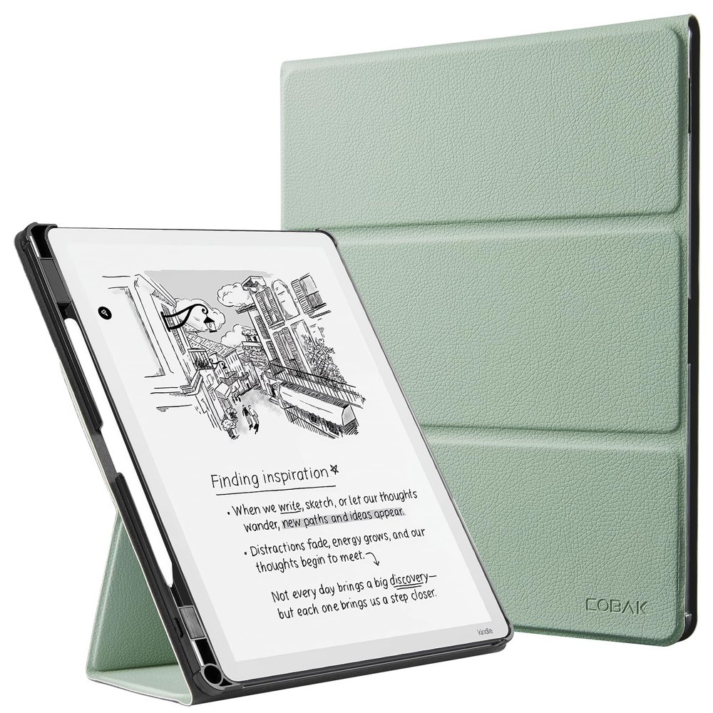 CoBak Case for 11" Kindle Scribe 3rd Generation 2025, Kindle Scribe Colorsoft with Two Viewing Angles - All New PU Leather Cover with Auto Sleep Wake, Pen Holder. Sage Green