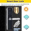 MZZKFC Black Fingerprint Lock for Wooden Door, Smart Door Handle Lock with Touch Digital Keypad & Key & Magnetic Card, Metal Finger Print Lock for Doors view 4