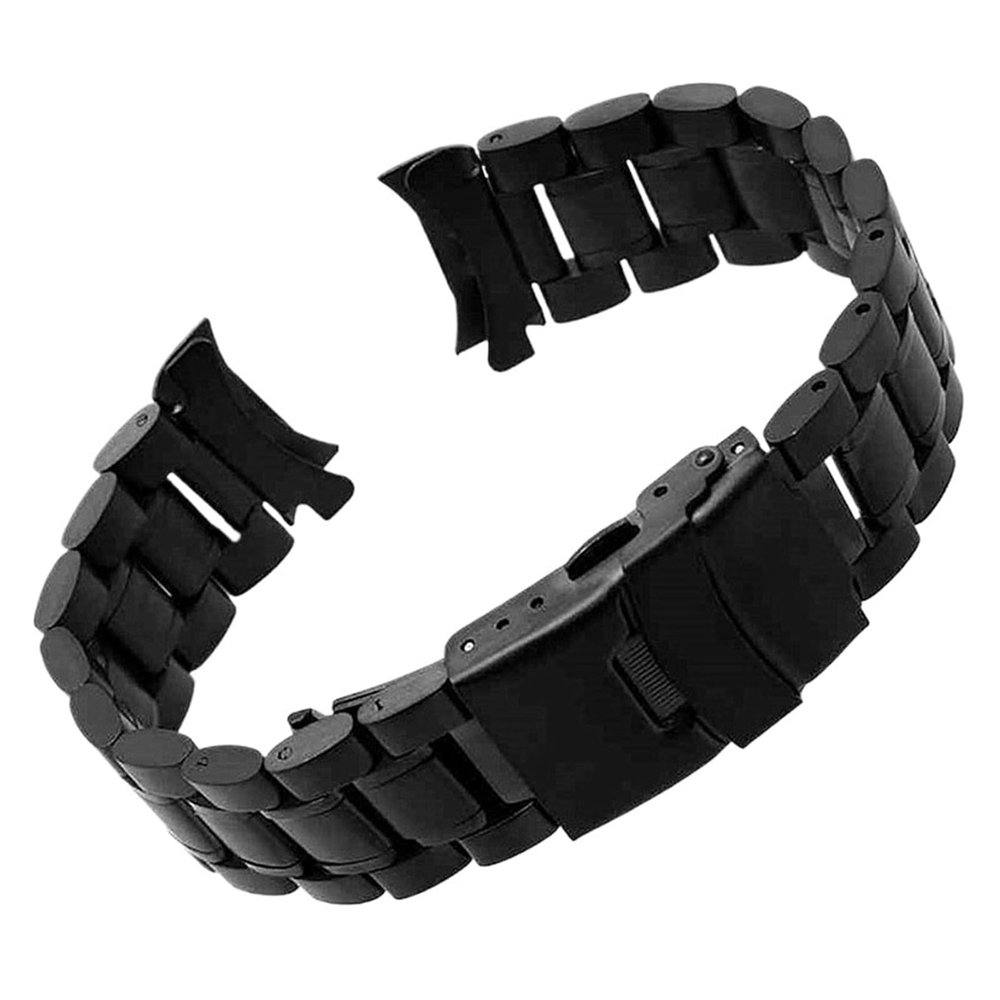 HuanJ Curved End Replacement Watch Band 18mm 20mm 22mm 24mm Stainless Steel Watchband Double Lock Buckle Wrist Belt Strap(Black,20mm)