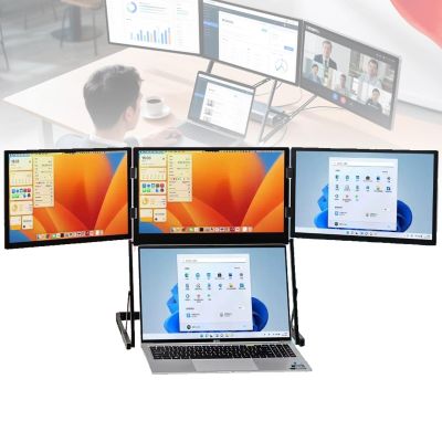15.6 Laptop Screen Extender Triple Portable Monitor, IPS, 100% sRGB, Built-in Speakers, 10-25cm Height Adjustable