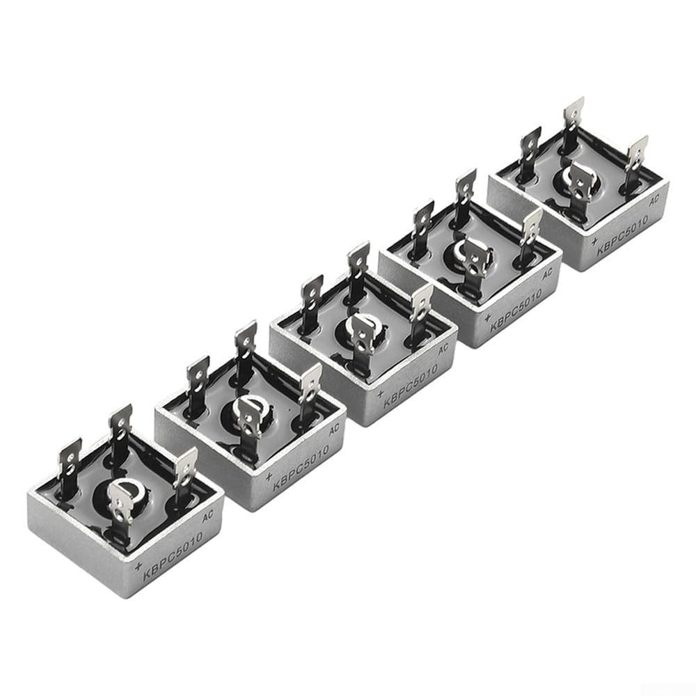 5Pcs KBPC5010 1000V 50A Metal Case Single Phase Diode Bridge Rectifier, Through Hole Mount High Voltage Full Wave Rectifier Module