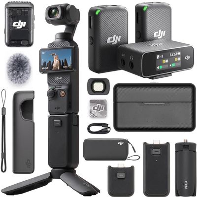 DJI CP.OS.00000302.01 Osmo Pocket 3 Creator Combo 4K 120fps Handheld 3-Axis Gimbal Bundle with Mic Wireless Microphone System with Audio Recorder and Charging Case