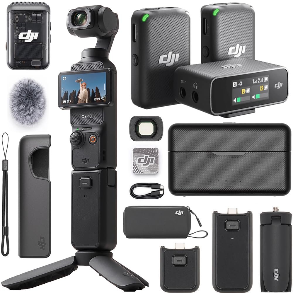 DJI CP.OS.00000302.01 Osmo Pocket 3 Creator Combo 4K 120fps Handheld 3-Axis Gimbal Bundle with Mic Wireless Microphone System with Audio Recorder and Charging Case