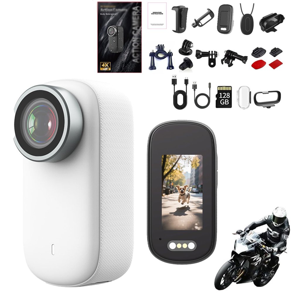 4k HD Mini Thumb Action Camera, Ultra Wide Angle Waterproof Wearable, Small Pro Capture Camera, with Night Vision, Audio & Video Recording, Used for Recording Skiing, Cycling and Hiking (White 128G)