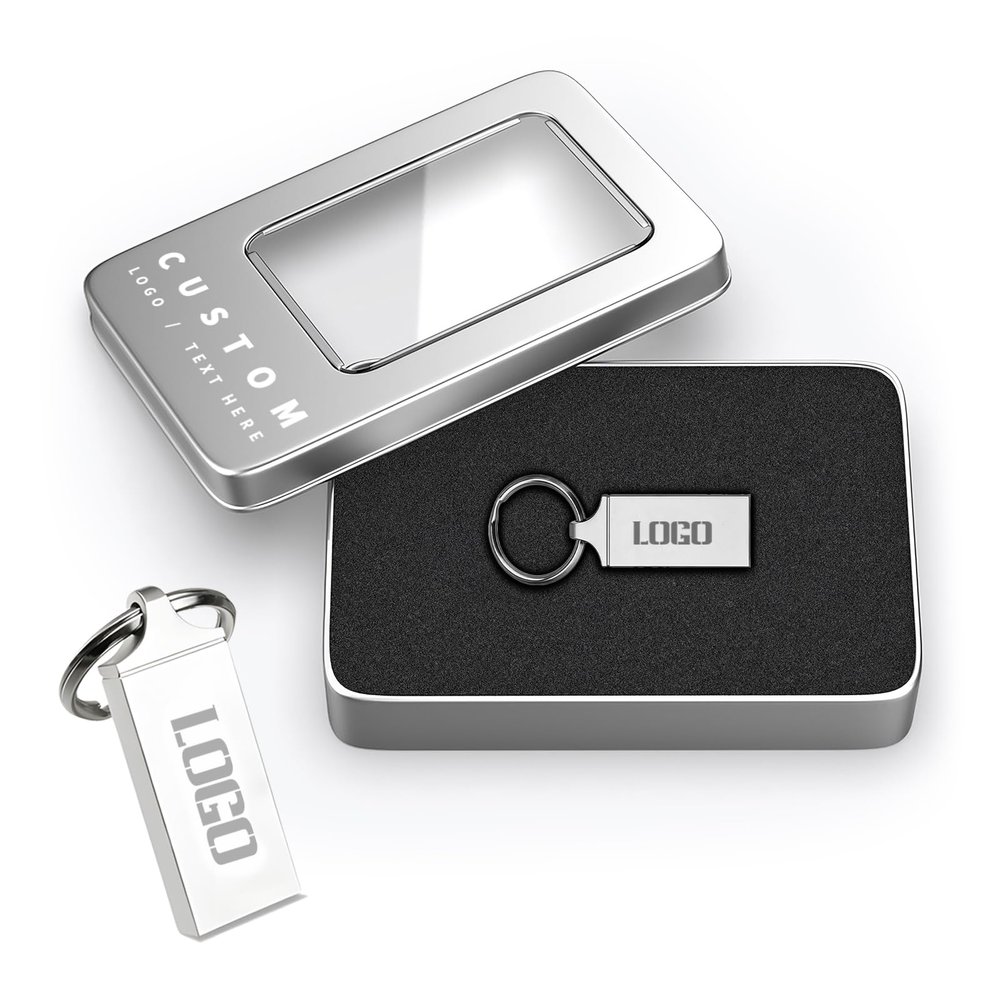 Custom Keychain Metal USB Flash Drives, Personalized Logo Key Ring USB Stick, Bulk Customized Thumb Drives for Promotional Gifts, Business Events, Key Accessories, Custom Packaging Option (50,2 GB)
