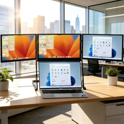 100% sRGB 1080P IPS Laptop Screen Extender Triple Monitor, 15.6" Foldable Portable Display for Laptop, Height Adjustable